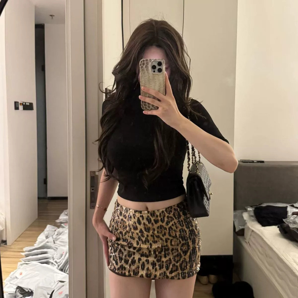 Zara Summer Sequin Leopard Print Bodycon Mini Skirt Slim Fit